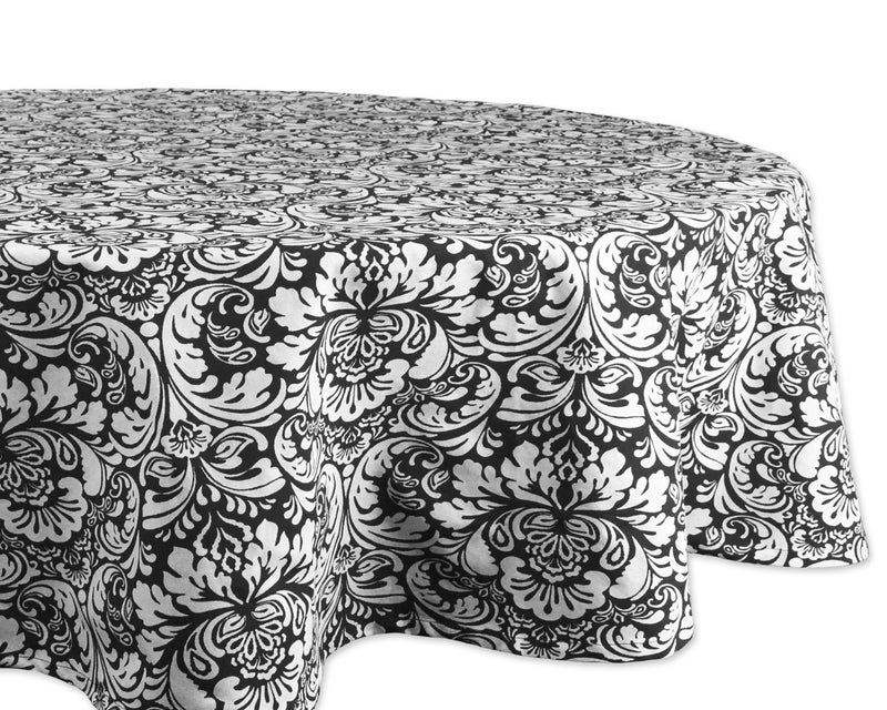 DII Damask Cotton Tablecloth, 70" Round, Black - Image 1